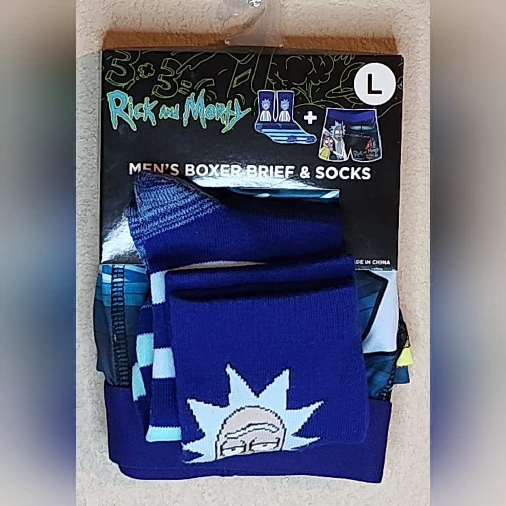 Adult Swim Ricky And Morty Mens Boxer Brief And Socks Set Size L